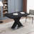 Modern Stretchable Square Dining Table With Printed Black Marble Table Top And MDF X-Shape Table Legs And Metal Base-732818412-715202739