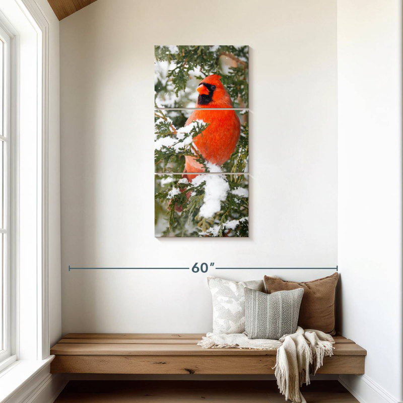 Cardinal en hiver, H 44 po x l 21 po
