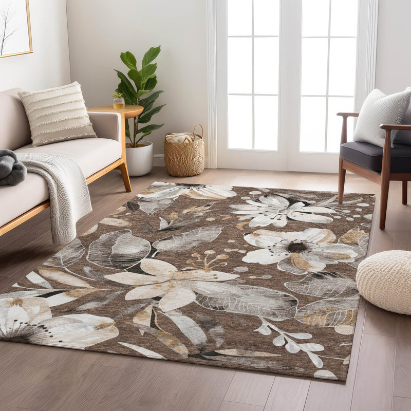 Machine Washable Indoor/Outdoor London ACN2260 Floral Rug, Rectangle 9' x 12'