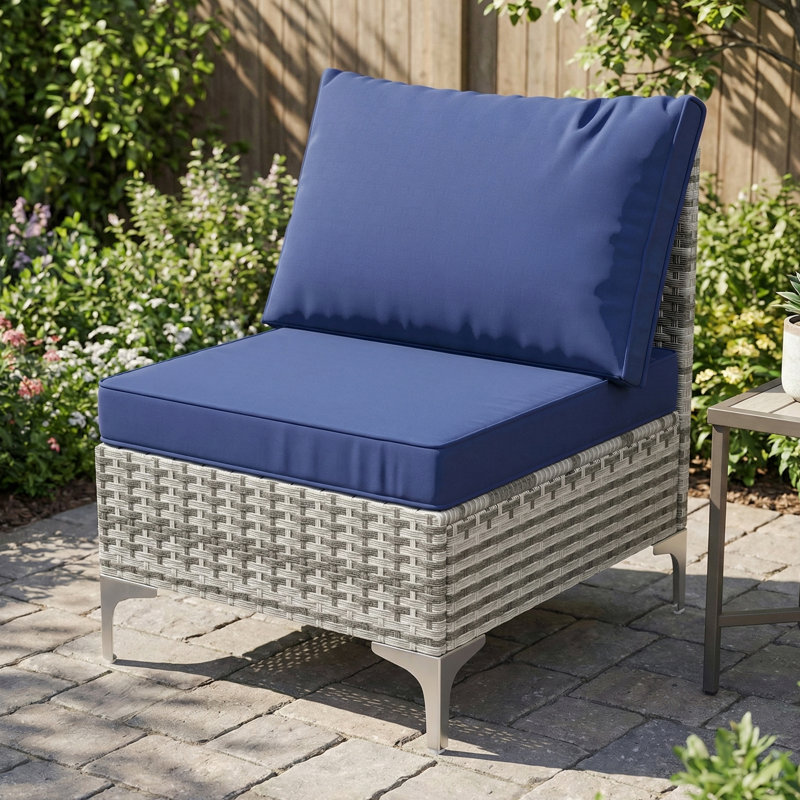2-Piece Premium Wicker Patio Armless Chairs, Gray, Blue