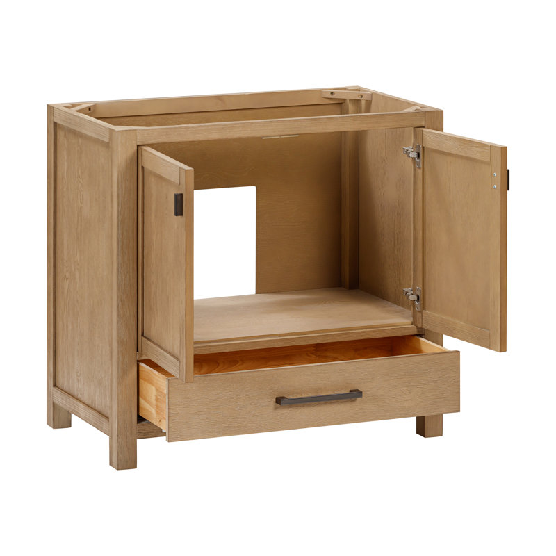 Modero 36" Single Bathroom Vanity with Top, Cala White Marble, Brushed Oak, Black