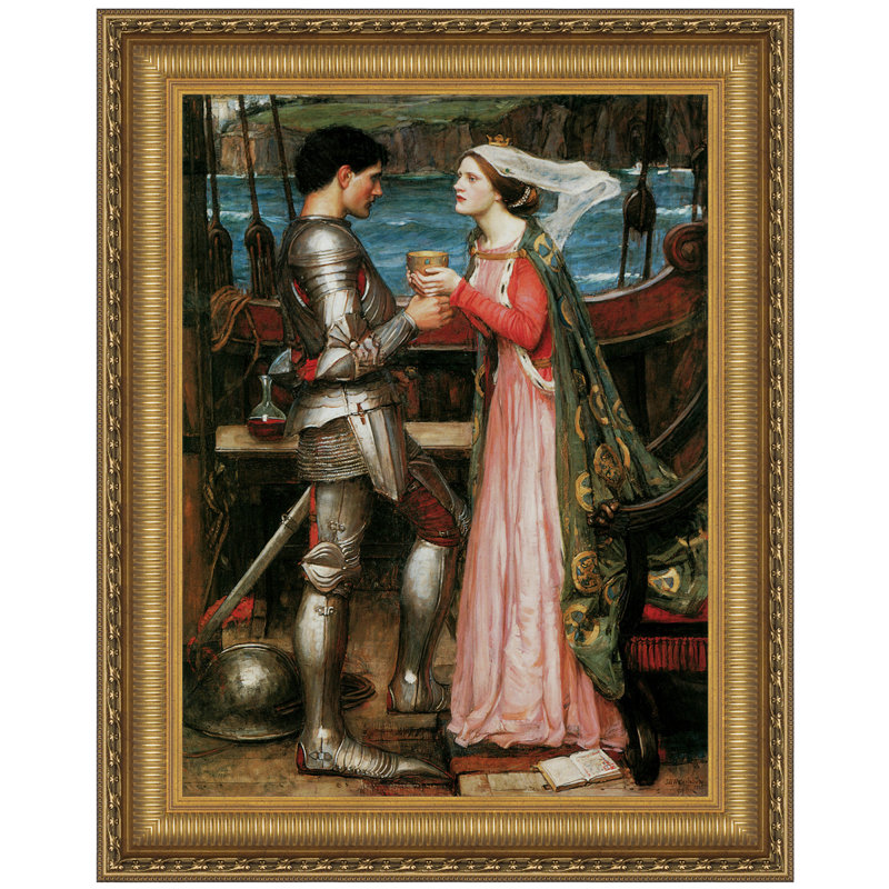 Tristan et Isolde partage la potion, 1916 par John William Waterhouse, reproduction d'art encadrée
