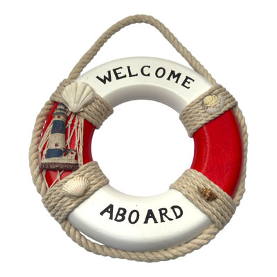 Welcome Aboard Life Ring With Nautical Items Wall Decor