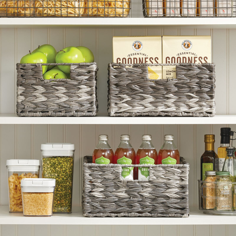 mDesign Woven Farmhouse Pantry Food Storage Bin Basket Box, 6, Dark Brown