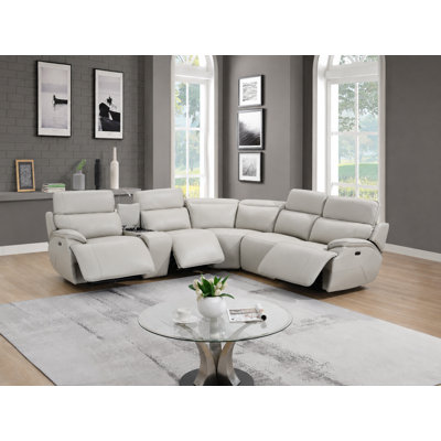 Canapé d'angle inclinable électrique Valencia avec appuie-tête réglable, console de rangement, porte-gobelets, chargeur sans fil, ports USB et lampe de lecture