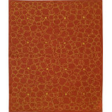 6x8 Red Flat Weave Wool Golden Orb Floating Vintage Mid Century Modern Contemporary Carpet Rug