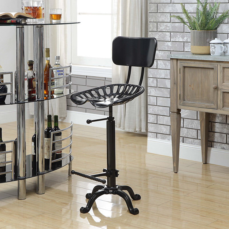 Tabouret de bar réglable à dossier 22-33 po Rustic Black, Noir