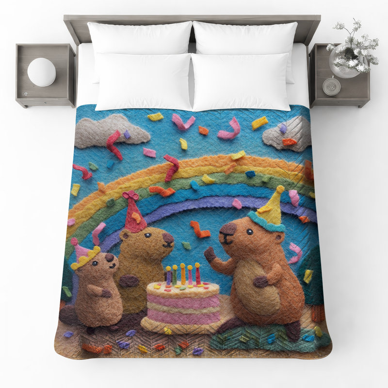 Felt Groundhog Birthday Scene Bedding, Lit simple