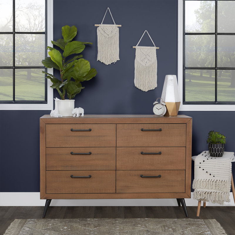 Stilnovo Kids 6 - Drawer Dresser, Sugar Cane/Black