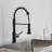 Blossom Matte Black Finish Commercial Pull-Down Kitchen Faucet – Solid Brass Spring Sink Faucet with Single Handle, 1 or 3-Hole Installation for Farmhouse, RV, and Utility Sinks-36553891-49185583