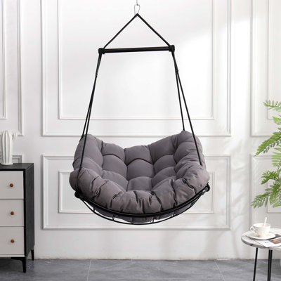 Chaise de hamac pivotante avec coussin - Chaise de hamac suspendue d'extérieur pour patio, porche, chambre à coucher, jardin, cour, balcon - Barre en acier robuste avec anneaux de sécurité antidérapants
