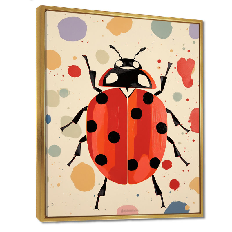 Art rétro, coccinelle, rétro, insectes et insectes, H 32 po x l 24 po, Toile flottante dorée encadrée