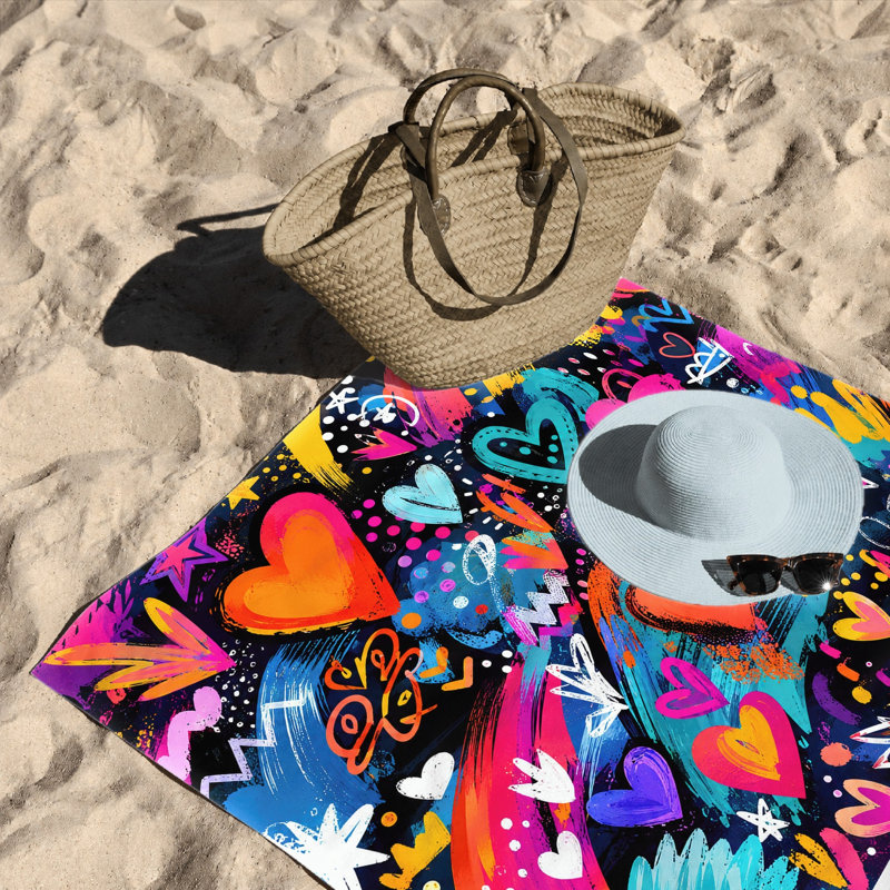 1 serviette de plage à cœur vibrant en microfibre de style graffiti artistique pour la piscine, les voyages et les activités de plein air