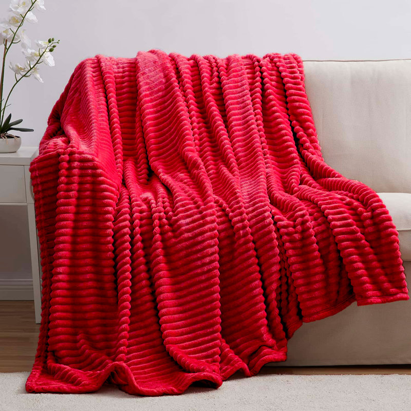 Nestl Cut Plush Cozy Throw Blanket - Fuzzy Warm Fleece Bed Blankets - Throws for Sofa, Bed, and Couch, Queen, Cherry Red
