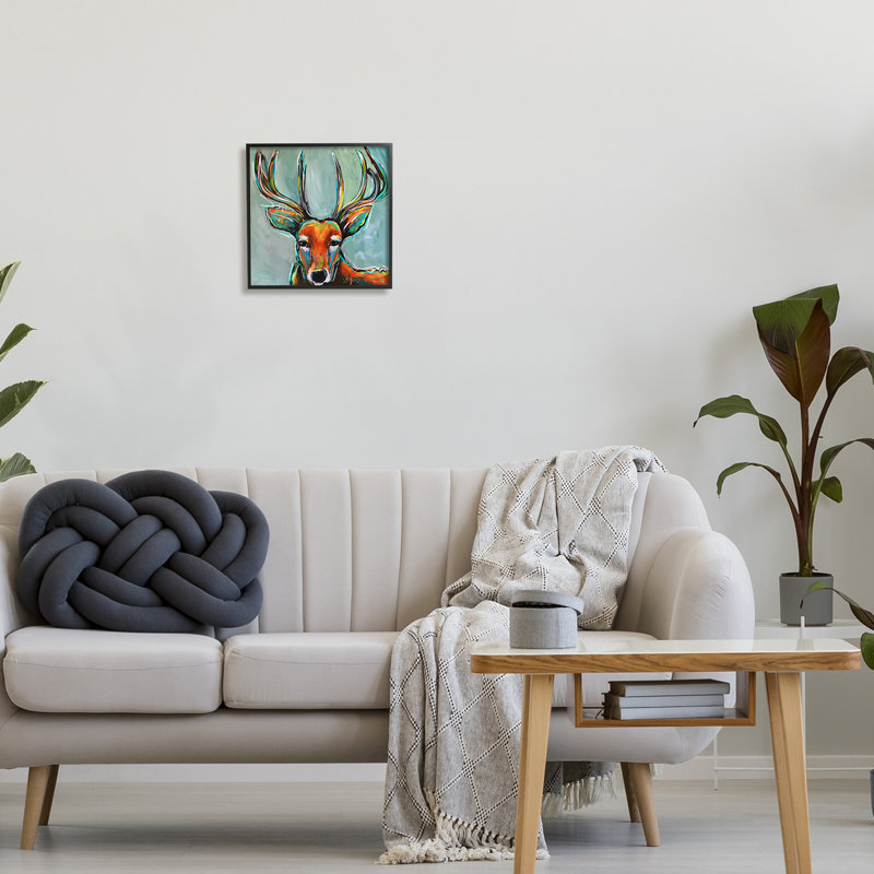 Cerf urbain moderne - peinture, Giclée encadrée noir minuit, H 12 po x l 12 po x P 1,5 po