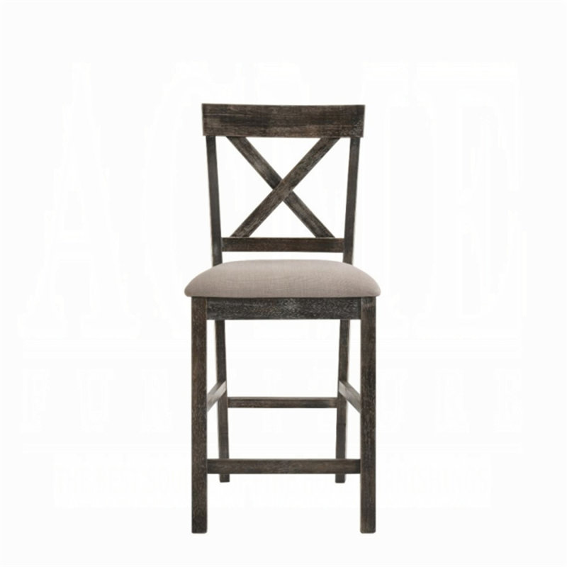 Ensemble de 2 chaises à hauteur de comptoir avec siège rembourré en lin seulement, sans les tables, Gris antique