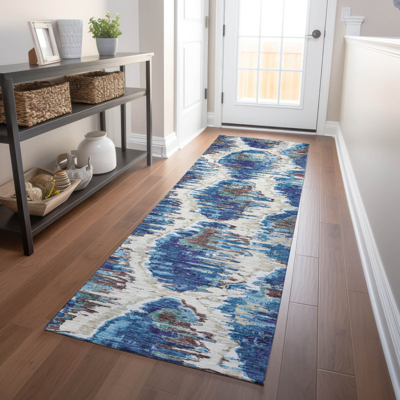 Premium Machine Washable Prisco Blue Rug, Runner 2'3" x 7'6"
