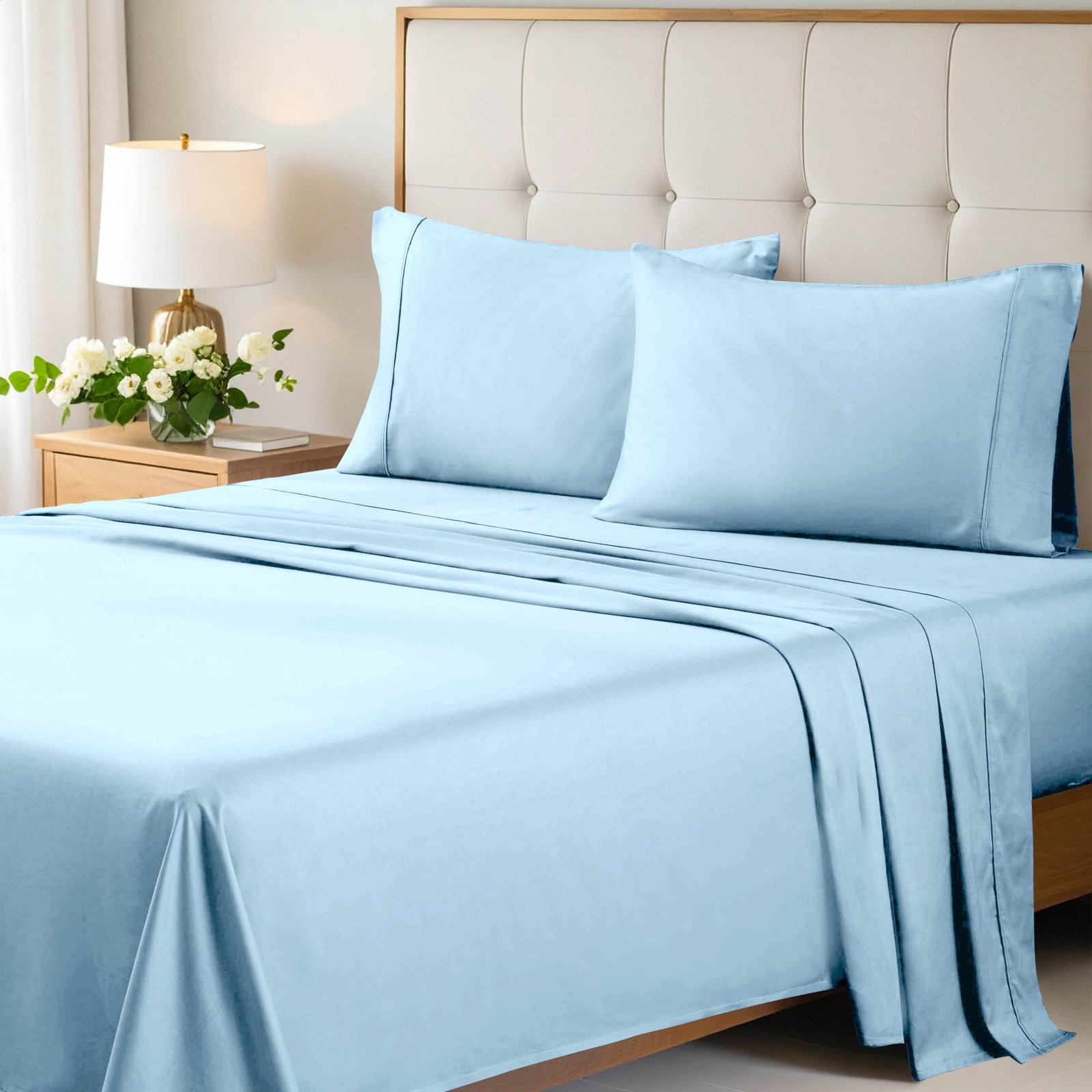 Cotton Sheet Set, Light Blue, Queen