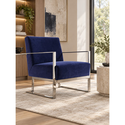     Pangea Home Dexter 27.5" Wide Velvet Armchair Lounge Chair – Modern Upholstered Accent Chair for Living Room, Bedroom, or Office - Navy Chair with Silver Legs
