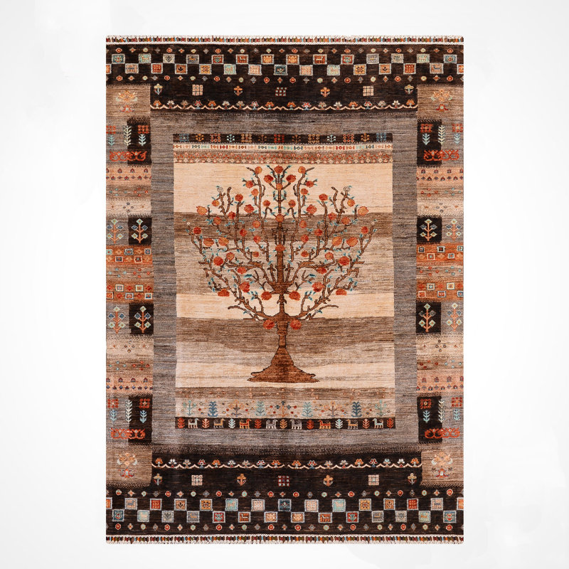 Tapis en laine et coton brun noué à la main Original Original