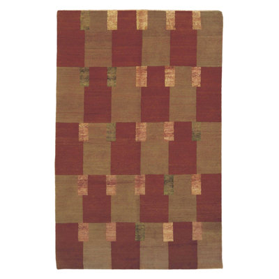 Wool Geometric Area Rug in Beige/Green/Red