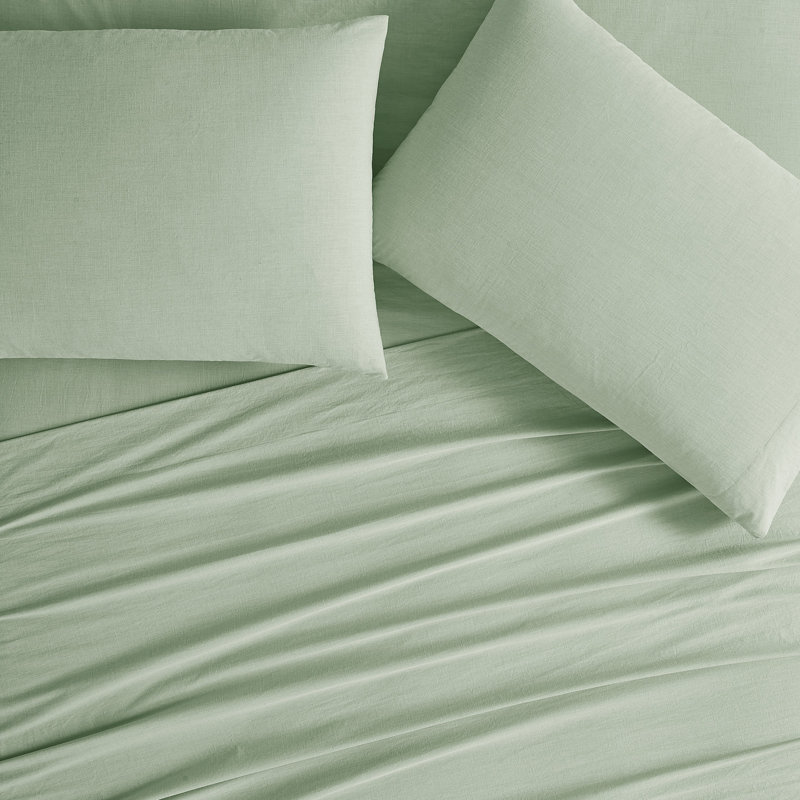 Frye Dusted Denim Cotton and Polyester Blend Sheet Set, King Sheet Set with 2 Pillowcases, Green