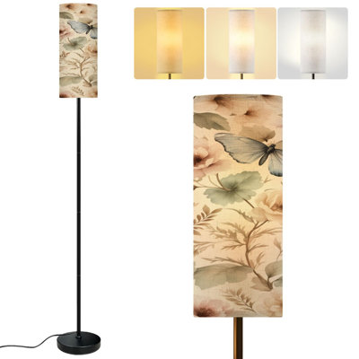  68.5" Standing Floor Lamp Soft Floral Butterflies Pastel Tones Dimmable Metal Pole Lamp with Linen Lampshade LED Bulb Included