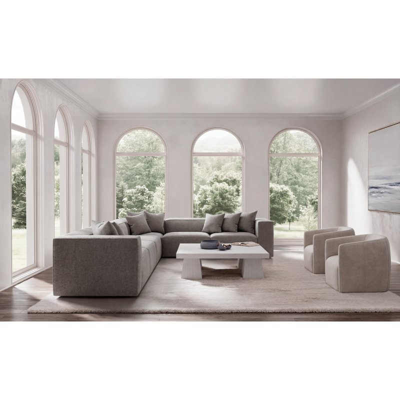 Bernhardt Bliss 4-Piece Fabric Sectional, Light Brown Polyester, 28" H x 160.5" W x 123.5" D