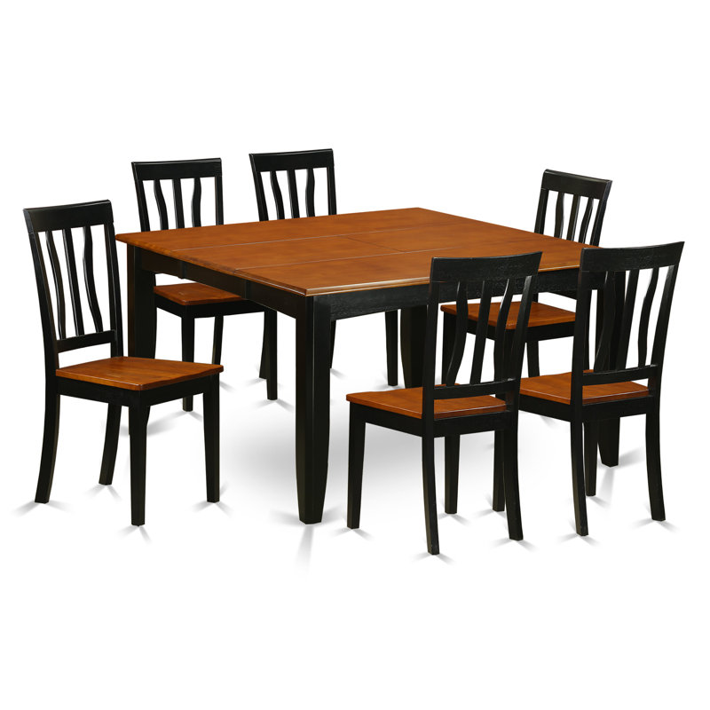 7 Piece Kitchen Table Set Consist of a Square Dining Table with Butterfly Leaf and 6 Dining Chairs, Black & Cherry