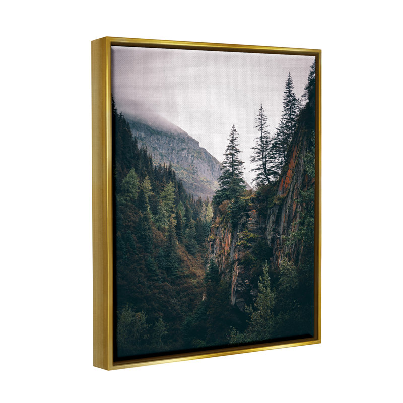 Bb-107-Floater " Rustic Mountain Landscape ", Metallic Gold Floater Frame, 31" H x 25" W x 1.7" D