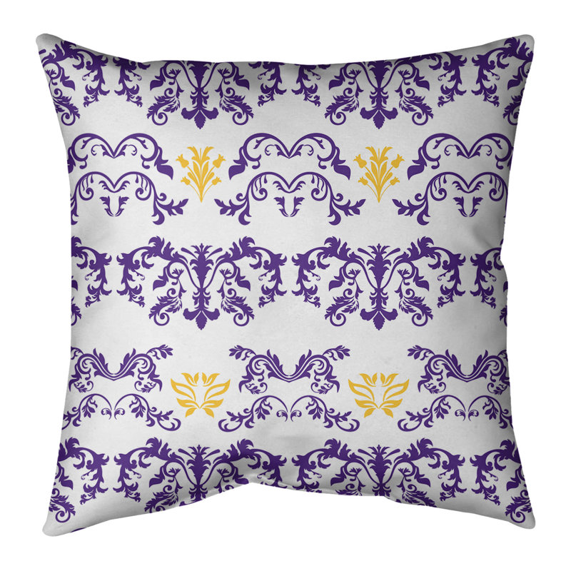 Housse de coussin Minnesota Football Baroque, 14 po x 14 po, Blanc / Mauve / Jaune, Polyester sergé