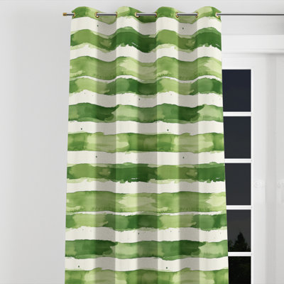 Panneaux de rideaux Country Farmhouse - Rideau à rayures vert et beige avec œillets - 1 panneau