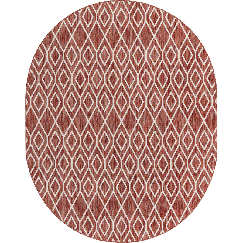 Yettem Abstract Indoor / Outdoor Rug, Square 7'10", Rust Red