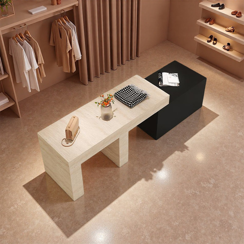 Table de présentation beige double couche, 27,56 po x 86,61 po x 23,62 po