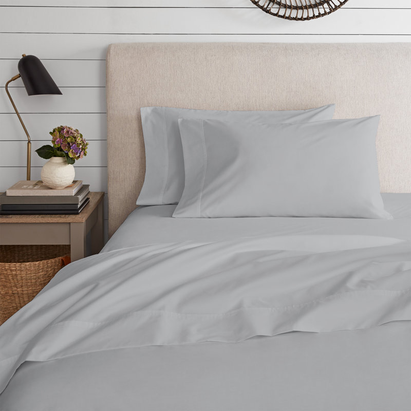 Cotton Blend Jersey Knit Sheet Set, Twin Sheet Set + Fitted Sheet + Pillowcase, Light Gray
