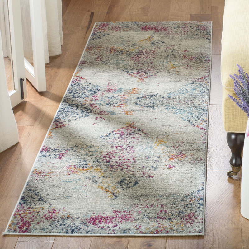 Tapis oriental gris clair / fuchsia Christa, Tapis de couloir 2 pi 3 po x 8 pi