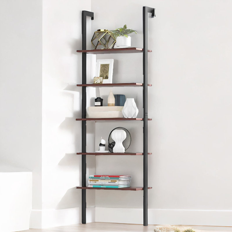 Nagham Ladder Bookcase Shelf Rustic Bookshelf Living Room Storage