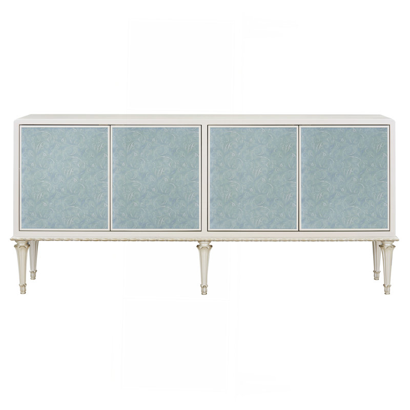 Armoire console Ansaldo blanc perle et argent scintillant