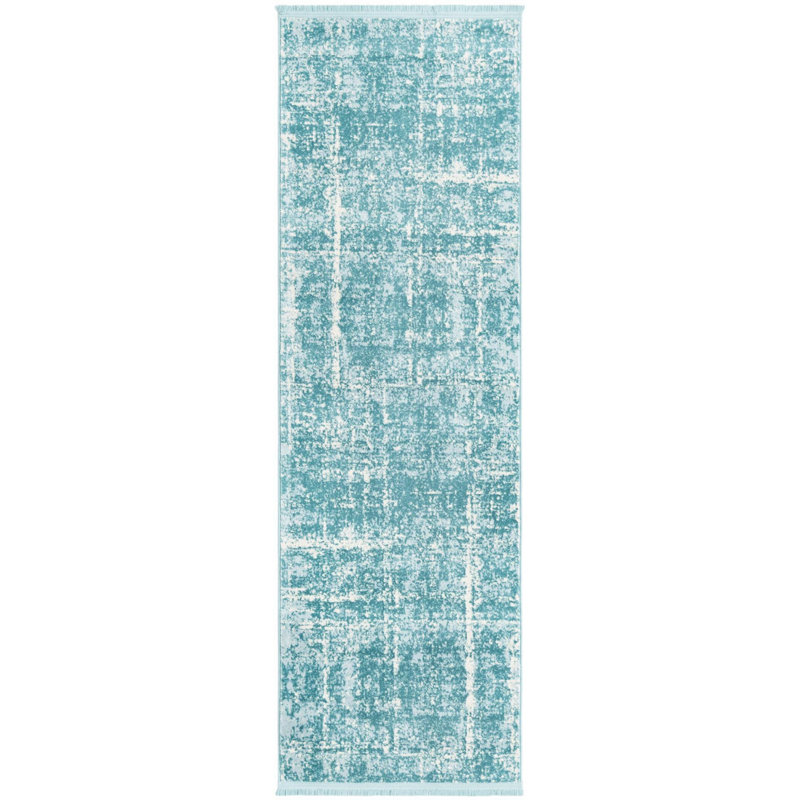 Tapis contemporain turquoise / bleu clair Aimeeleigh, Tapis de couloir 2 pi 7 po x 13 pi 11 po