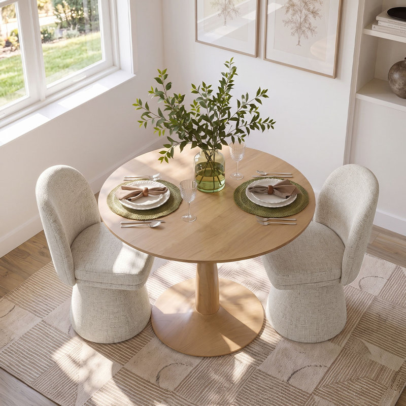 Ensemble de table de salle à manger pour 2 personnes avec table ronde et 2 chaises pivotantes Fabic, Gruau