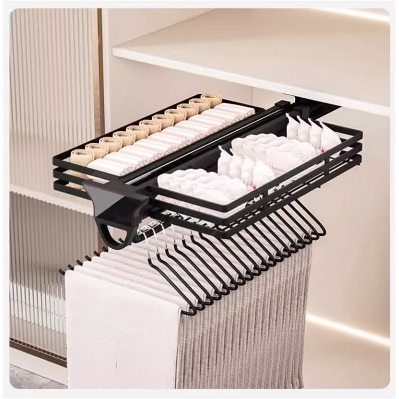 Porte-pantalons rétractable en aluminium, H 4,33 po x l 11,81 po x P 21,85 po