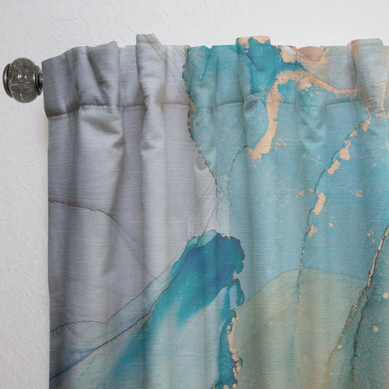 Vert et bleu Tender liquide Art III - rideau en velours moderne - obscurcissant - 1 panneau, L 52 po x L 95 po