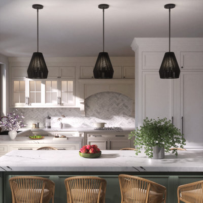 1 - Light Kitchen Single Steel Dimmable Woven Rattan Pendant UL Certified