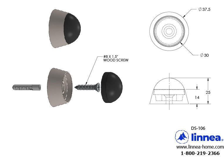 Butoir de porte en acier inoxydable, Satin
