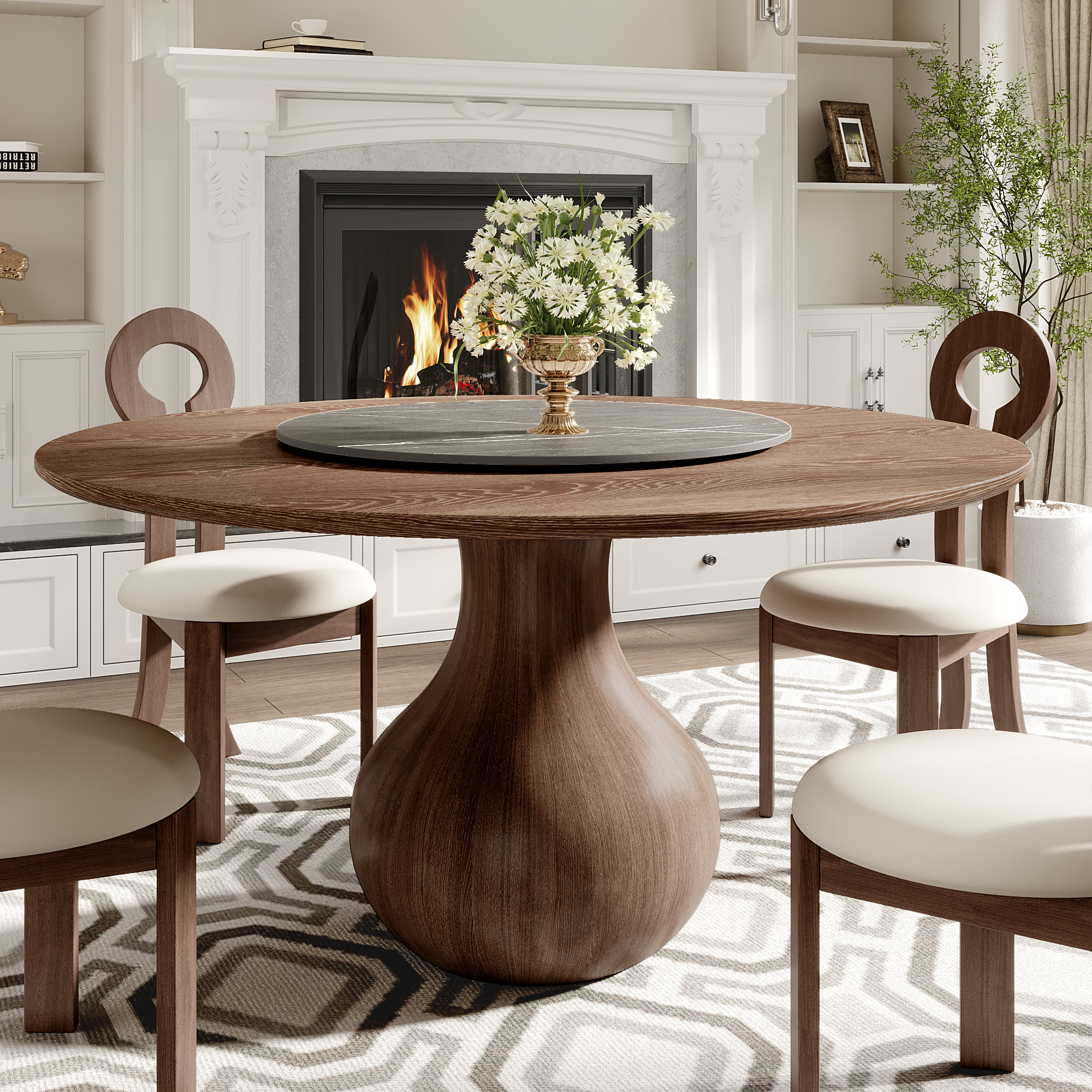 Lay Back Table Canora Grey Dark Walnut Dining Table Space-Saving FREE Lazy Susan ...