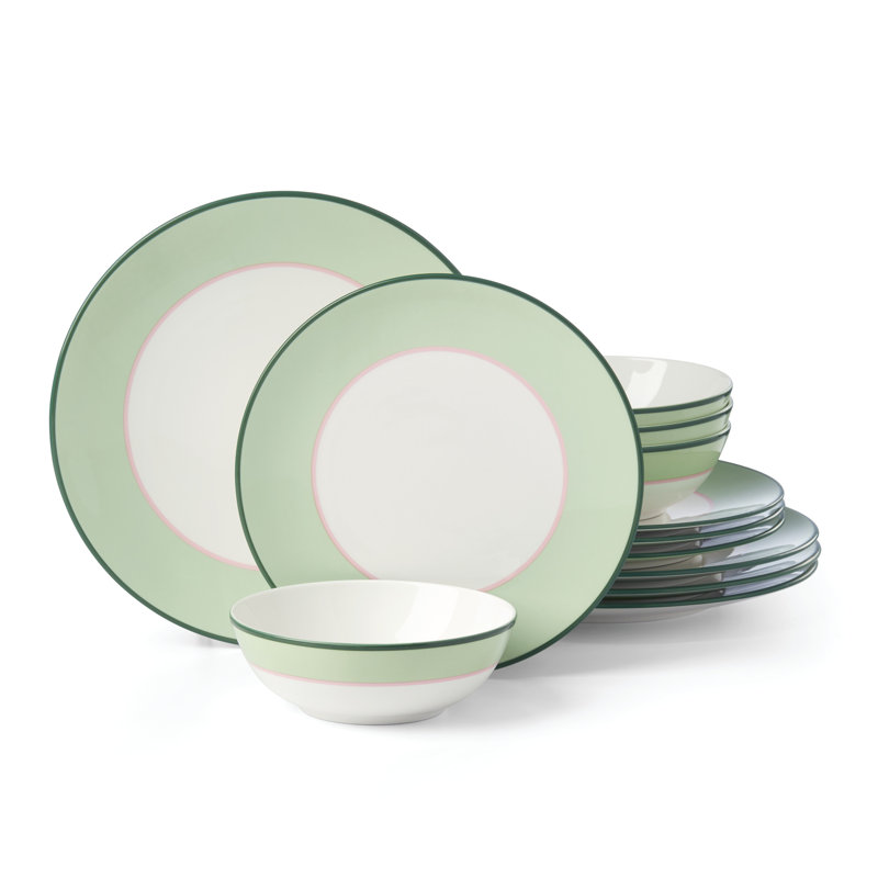 Make It Pop 12pc Dinnerware Set, Green/Pink, Pink/Green