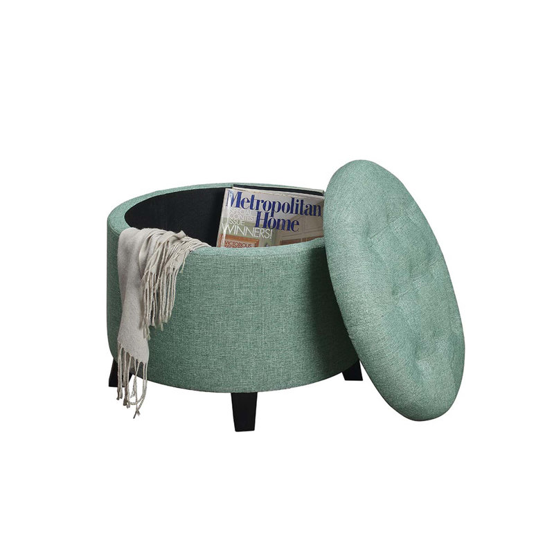 Avers Upholstered Ottoman, Green Fabric
