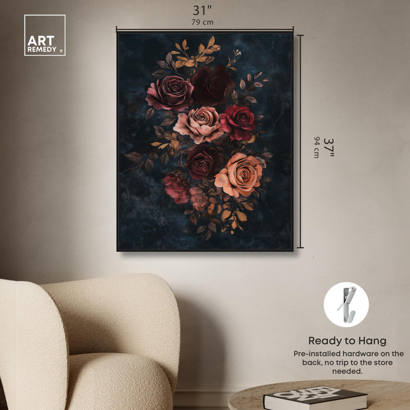 «Gothic Blossom Glow II» par Art Remedy, H 37 po x l 31 po, Cadre flottant noir