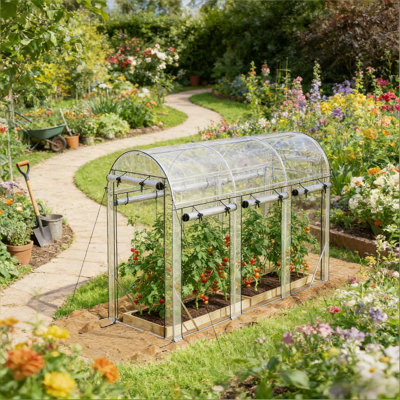 Grande serre à tunnel sans cadre avec cadre en acier galvanisé et 8 fenêtres enroulables - serre chaude pour plante portative 9,7 x 3,3 x 6,5 pi avec porte à fermeture à glissière | Idée de cadeau