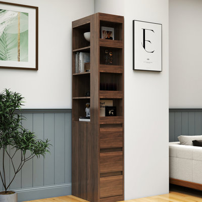 Vitrine de rangement moderne à 3 tiroirs et 4 tablettes H 72,3 po Modern
